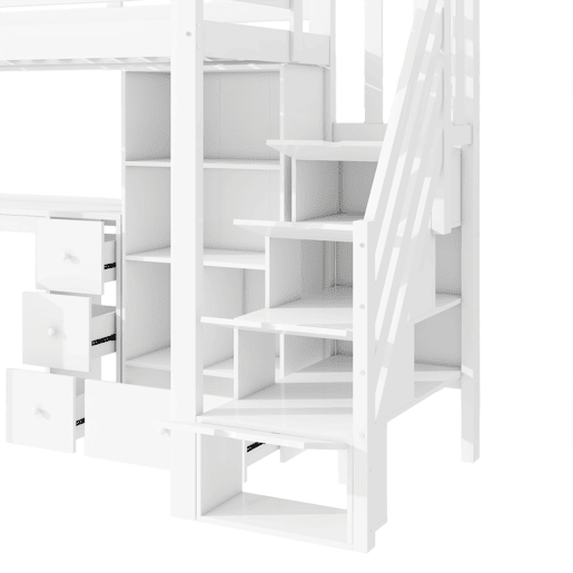 Cama alta de madeira 90x200 cm - com secretária e espaço de arrumação - Branco Cama alta de madeira 90x200 cm - com secretária e espaço de arrumação - Branco
