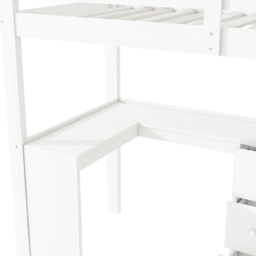 Cama alta de madeira 90x200 cm - com secretária e espaço de arrumação - Branco Cama alta de madeira 90x200 cm - com secretária e espaço de arrumação - Branco