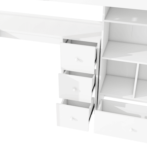 Cama alta de madeira 90x200 cm - com secretária e espaço de arrumação - Branco Cama alta de madeira 90x200 cm - com secretária e espaço de arrumação - Branco