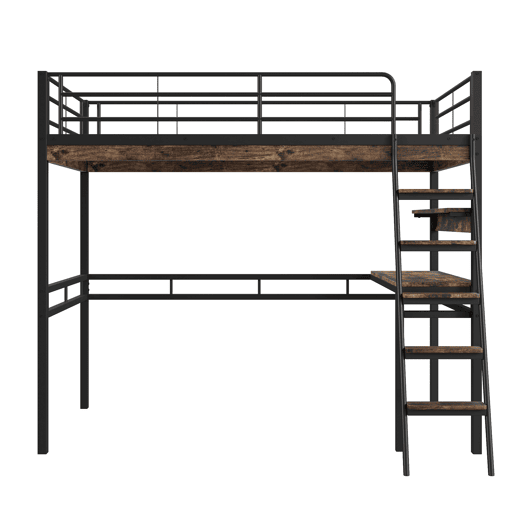Cama mezzanine 90x200cm - com secretária + prateleiras + barreiras - Preto