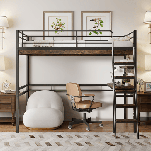 Cama mezzanine 90x200cm - com secretária + prateleiras + barreiras - Preto