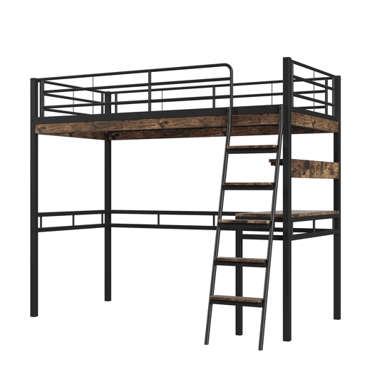 Cama mezzanine 90x200cm - com secretária + prateleiras + barreiras - Preto