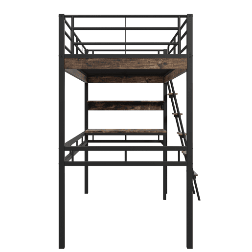 Cama mezzanine 90x200cm - com secretária + prateleiras + barreiras - Preto