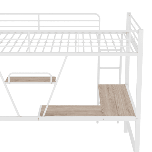 Cama alta 90x200 cm - Estrutura metálica, secretária em L, estante, sem colchão, branca Cama alta 90x200 cm - Estrutura metálica, secretária em L, estante, sem colchão, branca