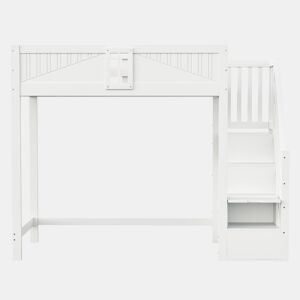 Cama alta em madeira maciça 90 x 200 cm - porta de segurança com janela, escada lateral com prateleiras intercambiáveis - branco