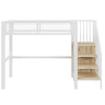 Cama alta 90*200 - com escada, estrutura metálica e prateleira de arrumação, armário - Branco