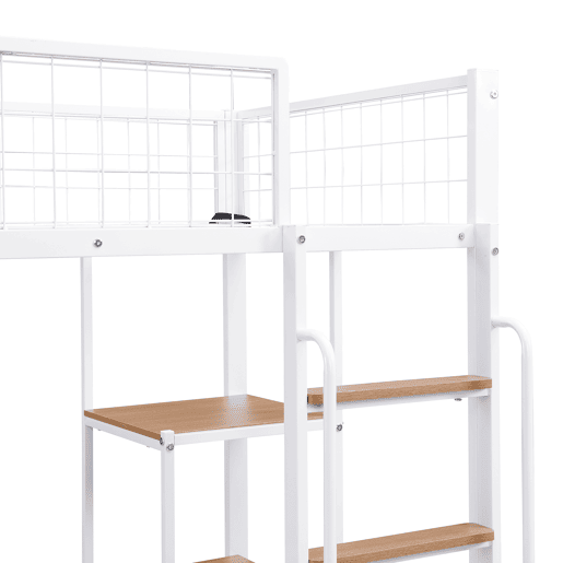Beliche 90x200cm - Com mesa e prateleiras, 5 degraus, com proteção contra quedas - Branco+Natural Beliche 90x200cm - Com mesa e prateleiras, 5 degraus, com proteção contra quedas - Branco+Natural