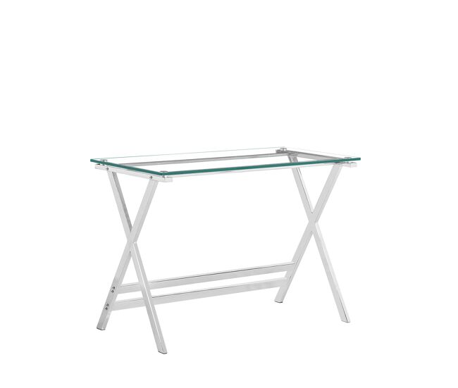 Escritorio de cristal - mesa de ordenador con vidrio templado transparente y bordes redondeados, mesa auxiliar para sofá - transparente