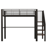 Cama alta de metal 140 x 200 cm - estrutura estável com amplo espaço de arrumação debaixo da cama e escada, ideal para crianças e adultos - preto