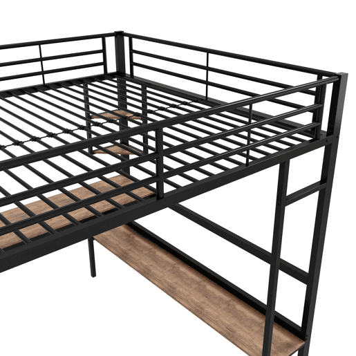 Cama mezzanine em ferro - 140x200 cm - com secretária e 5 prateleiras - Preto