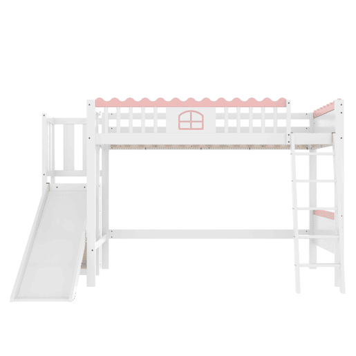 Cama alta infantil 90x200 - Com LED, prateleiras, escorregador, certificado EN747 - Branco Cama alta infantil 90x200 - Com LED, prateleiras, escorregador, certificado EN747 - Branco