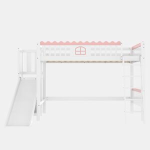Cama alta infantil 90x200 - Com LED, prateleiras, escorregador, certificado EN747 - Branco