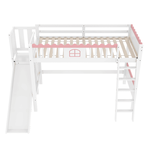 Cama alta infantil 90x200 - Com LED, prateleiras, escorregador, certificado EN747 - Branco Cama alta infantil 90x200 - Com LED, prateleiras, escorregador, certificado EN747 - Branco