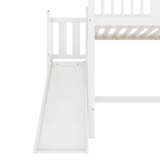 Cama alta infantil 90x200 - Com LED, prateleiras, escorregador, certificado EN747 - Branco Cama alta infantil 90x200 - Com LED, prateleiras, escorregador, certificado EN747 - Branco
