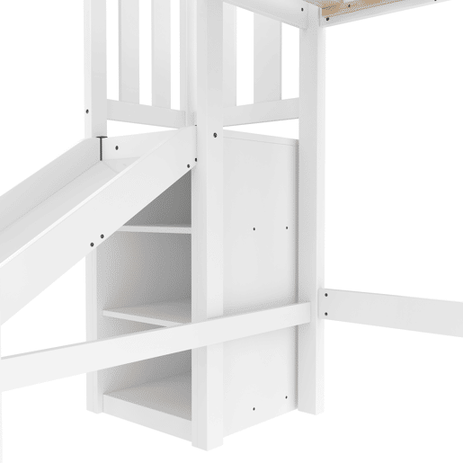 Cama alta infantil 90x200 - Com LED, prateleiras, escorregador, certificado EN747 - Branco Cama alta infantil 90x200 - Com LED, prateleiras, escorregador, certificado EN747 - Branco