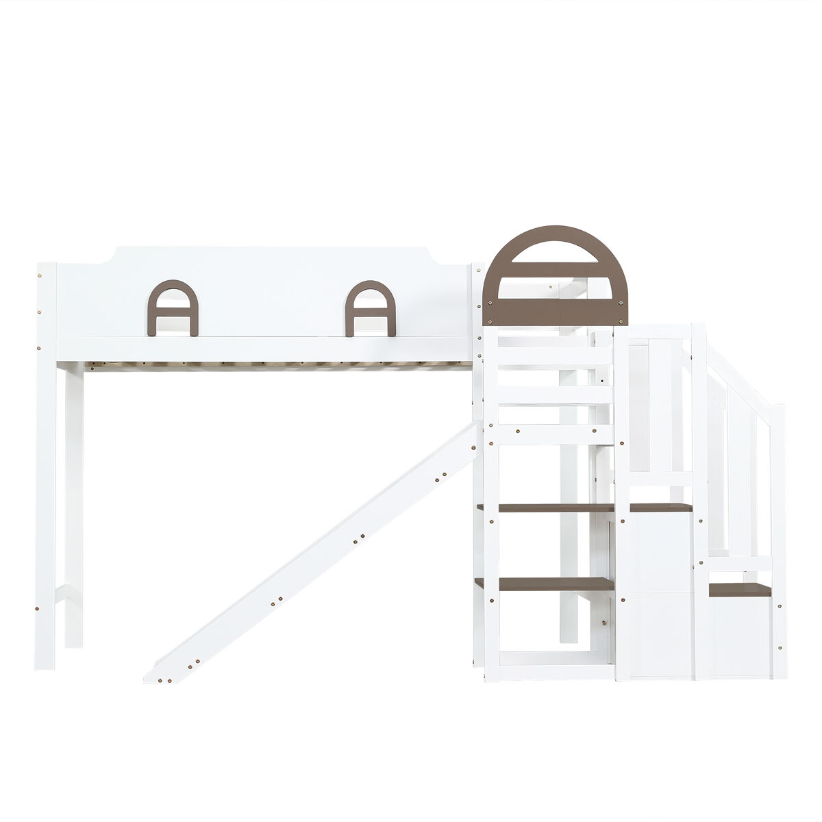 Cama litera 90x200cm - con ventana, con tobogán, escalera con barandilla, 2 cajones en la escalera, diseño versátil, gran capacidad de almacenamiento