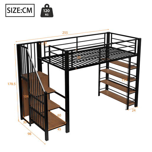 Cama alta 90*200 cm - Escada de segurança, arrumação e pequeno armário, prateleiras, design com cerca alta - Preto Cama alta 90*200 cm - Escada de segurança, arrumação e pequeno armário, prateleiras, design com cerca alta - Preto