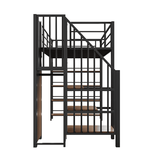 Cama alta 90*200 cm - Escada de segurança, arrumação e pequeno armário, prateleiras, design com cerca alta - Preto Cama alta 90*200 cm - Escada de segurança, arrumação e pequeno armário, prateleiras, design com cerca alta - Preto