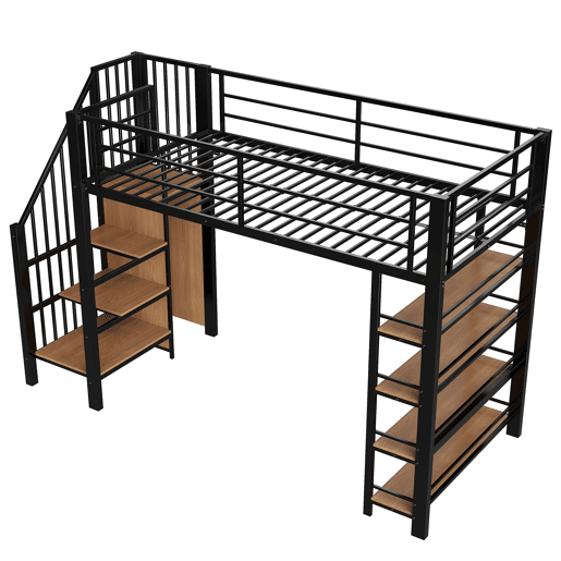 Cama alta 90*200 cm - Escada de segurança, arrumação e pequeno armário, prateleiras, design com cerca alta - Preto Cama alta 90*200 cm - Escada de segurança, arrumação e pequeno armário, prateleiras, design com cerca alta - Preto
