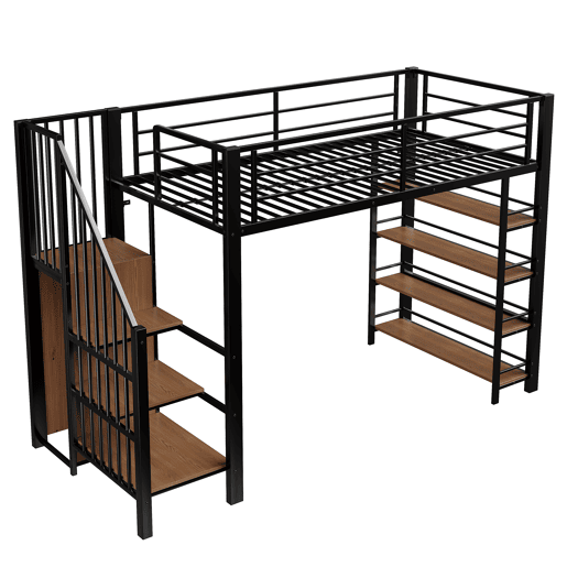 Cama alta 90*200 cm - Escada de segurança, arrumação e pequeno armário, prateleiras, design com cerca alta - Preto Cama alta 90*200 cm - Escada de segurança, arrumação e pequeno armário, prateleiras, design com cerca alta - Preto