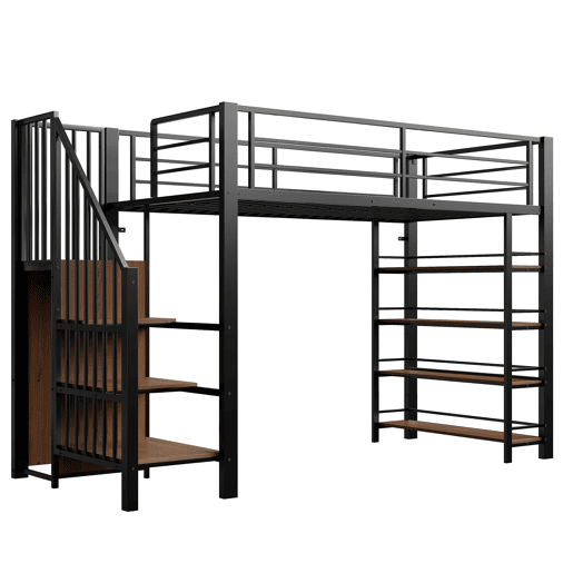 Cama alta 90*200 cm - Escada de segurança, arrumação e pequeno armário, prateleiras, design com cerca alta - Preto Cama alta 90*200 cm - Escada de segurança, arrumação e pequeno armário, prateleiras, design com cerca alta - Preto