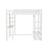 Cama mezzanine metálica 140x200 cm - com mesa e prateleiras - Branco