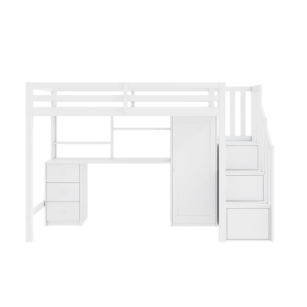 Litera infantil 90x200cm - con escritorio, armario, escalera, cajones, blanco