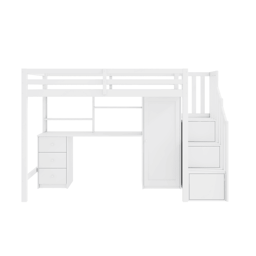 Beliche infantil 90x200 cm - com secretária, armário, escada, gavetas, branco