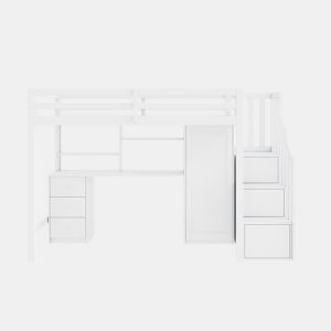 Beliche infantil 90x200 cm - com secretária, armário, escada, gavetas, branco