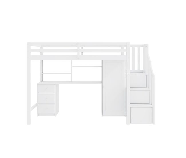 Litera infantil 90x200cm - con escritorio, armario, escalera, cajones, blanco
