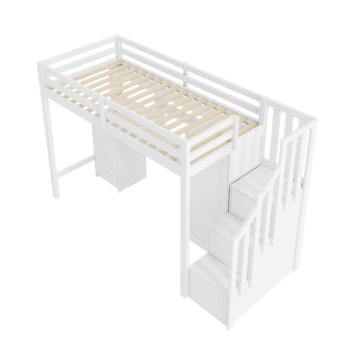 Beliche infantil 90x200 cm - com secretária, armário, escada, gavetas, branco