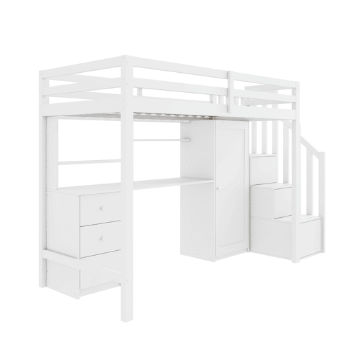 Beliche infantil 90x200 cm - com secretária, armário, escada, gavetas, branco