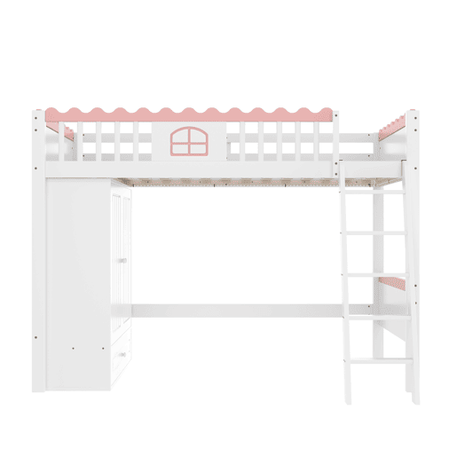 Cama alta infantil 90x200cm - Com LED, armário e gaveta, sem colchão - Branco