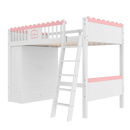 Cama alta infantil 90x200cm - Com LED, armário e gaveta, sem colchão - Branco