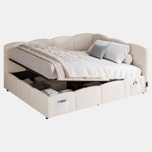 Cama de criança,cama de casal de veludo 140x190 cm com armazenamento,bege