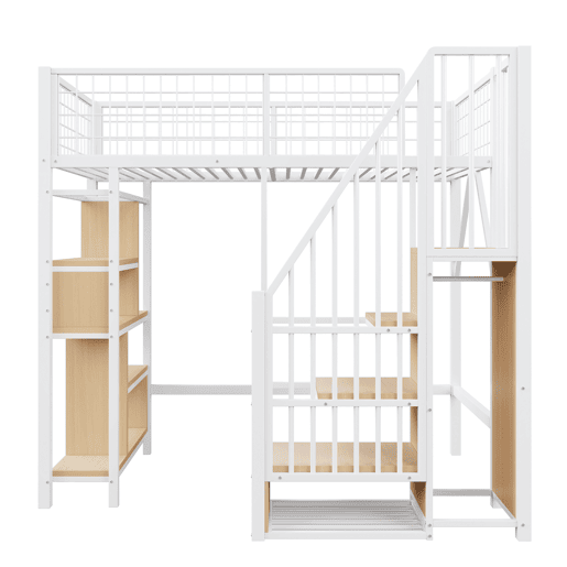Cama alta multifuncional 90x200 cm - Com arrumação, prateleiras e escada - Branca Cama alta multifuncional 90x200 cm - Com arrumação, prateleiras e escada - Branca