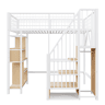 Cama alta multifuncional 90x200 cm - Com arrumação, prateleiras e escada - Branca