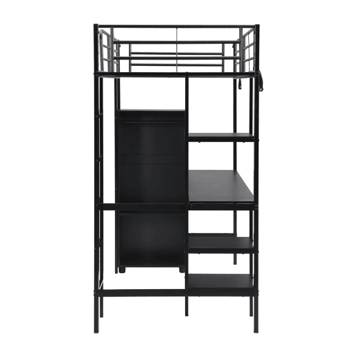 Beliche 90x200cm - Com mesa e armário, com escada de 5 degraus, estrutura de ferro, cor preta Beliche 90x200cm - Com mesa e armário, com escada de 5 degraus, estrutura de ferro, cor preta
