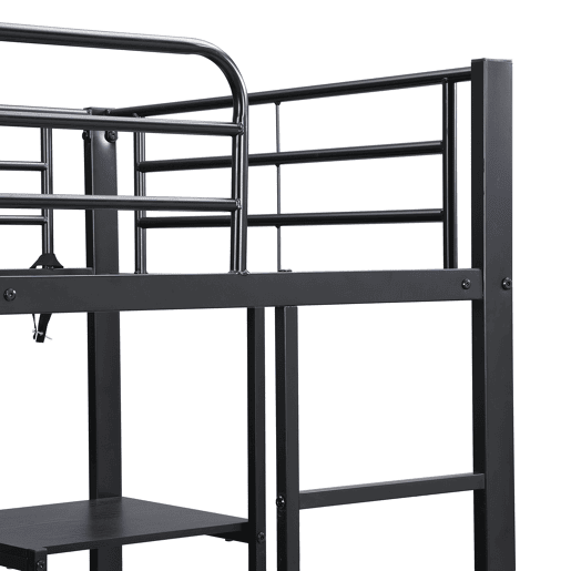 Beliche 90x200cm - Com mesa e armário, com escada de 5 degraus, estrutura de ferro, cor preta Beliche 90x200cm - Com mesa e armário, com escada de 5 degraus, estrutura de ferro, cor preta