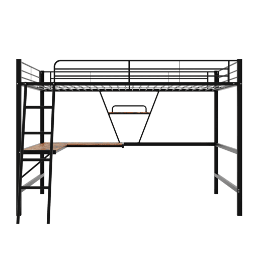 Cama mezzanine em ferro - 90x200 cm - com secretária de canto e prateleira - Preto Cama mezzanine em ferro - 90x200 cm - com secretária de canto e prateleira - Preto