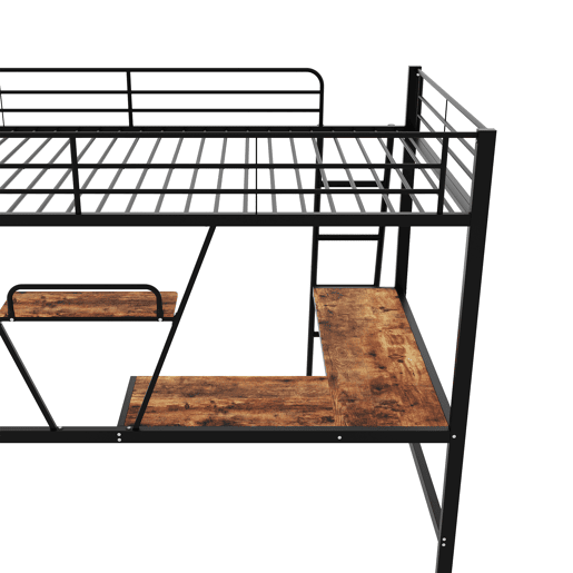Cama mezzanine em ferro - 90x200 cm - com secretária de canto e prateleira - Preto Cama mezzanine em ferro - 90x200 cm - com secretária de canto e prateleira - Preto
