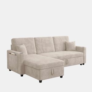 Sofá-cama de canto de 3 lugares - modular com chaise longue, espaço de arrumação e função de cama - Bege