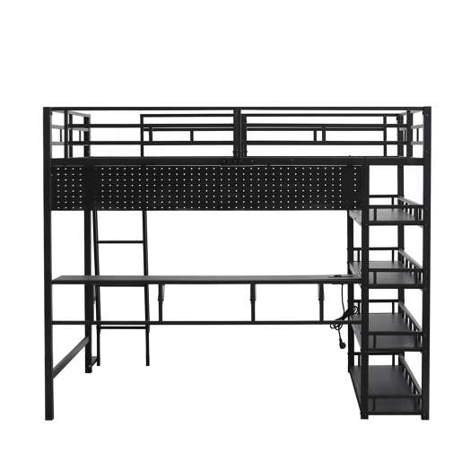 Cama loft 140x200 cm - Com prateleiras, muito espaço de armazenamento, porta de carregamento, escada inclinada - Preto Cama loft 140x200 cm - Com prateleiras, muito espaço de armazenamento, porta de carregamento, escada inclinada - Preto