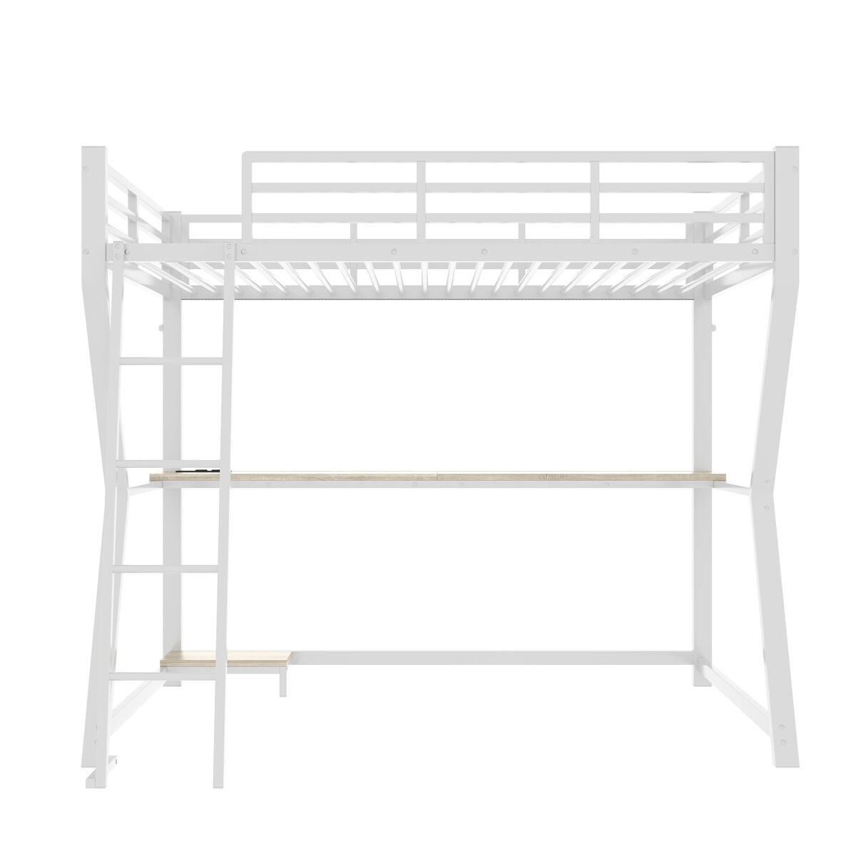 Cama alta 90x200cm - con led, escritorio, toma usb, estante para consola, escalera, sin colchón - blanco