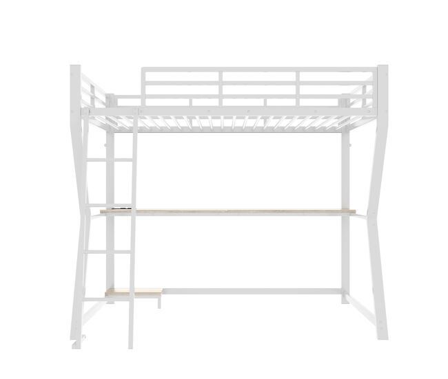 Cama alta 90x200cm - con led, escritorio, toma usb, estante para consola, escalera, sin colchón - blanco