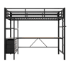 Beliche alto 90x200cm - Com luzes LED, secretária, tomada + USB, 3 gavetas, prateleiras, grade, escada - Preto