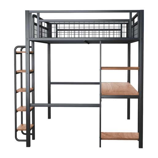 Cama alta metálica 140x200 cm - com secretária e escada de segurança - Preto
