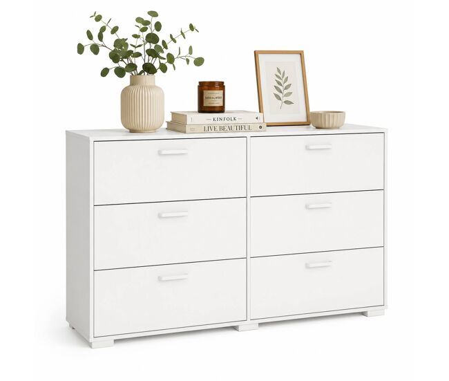Eria doble aparador 6 cajones blanco 139x40x83 cm / mueble auxiliar elegante para salón, comedor o recibidor