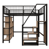 Cama alta multifuncional 140x200 cm - com arrumação, prateleiras e escada - cor preta