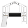 Cama infantil 90 x 200 cm - Design tipo loft com escada e escorregador de segurança, com quadro negro, cama multifuncional, madeira maciça, branca